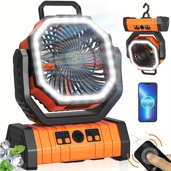 Portable Camping Fan With LED Lights Outdoor Tent Fan USB Charging High Power Fan For Camping Home Use