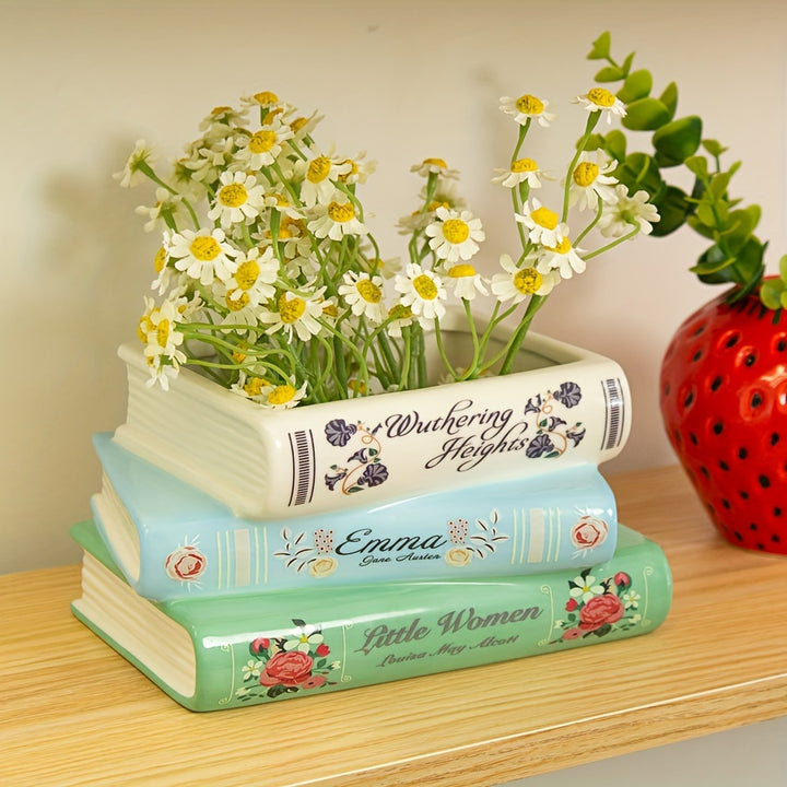 Vintage Ceramic Book Stack Vase Unique Home Decor  Q3NJ