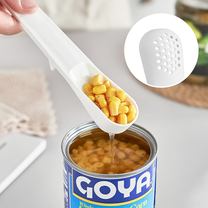 1pc Can Draining Spoon Portable 2in1 Colander Scoop Durable Plastic Drainer Spoon Perfect For Canned Fruit  Kitchen Use With Hanging Loop Kitchen Stuff