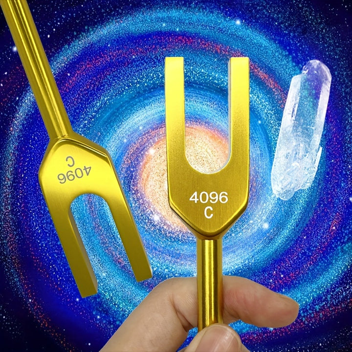 Golden 4096C Hz Tuning Fork Crystal Tuning Fork For Healing With Wood Hammer And Soft Storage Bag Bell Helps To Release Stress Achieve Deep Relaxation Calm Mind Promote Positive Energy Activation Frequency Of Quartz Crystals Open