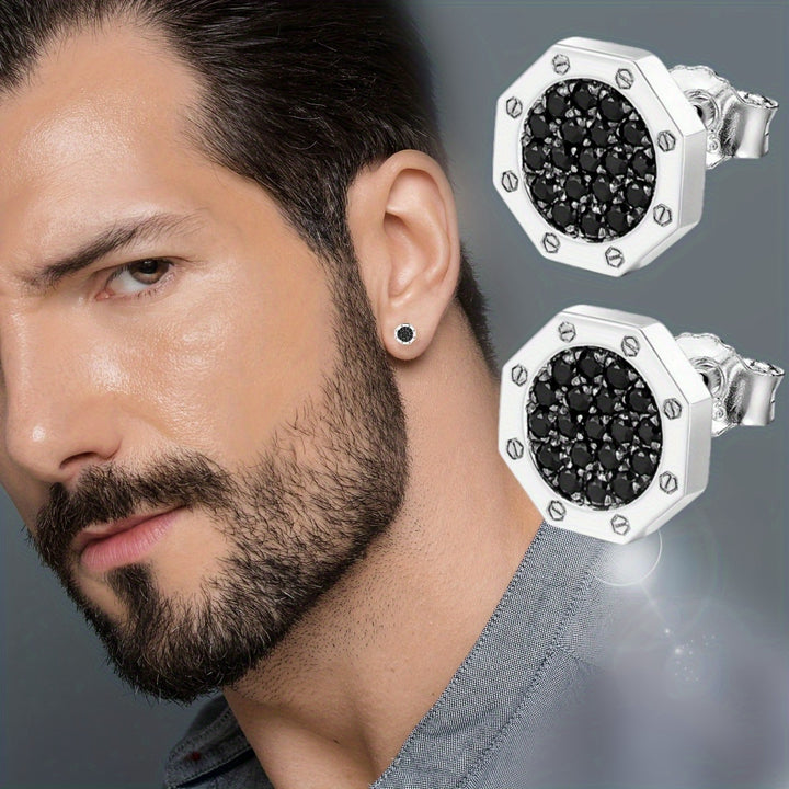 SilveryPlated Copper Stud Earrings with Black Cubic Zirconia  Hypoallergenic FadeResistant Punk Rock Style for Men  Women  Perfect for Parties Birthdays Christmas  Thanksgiving