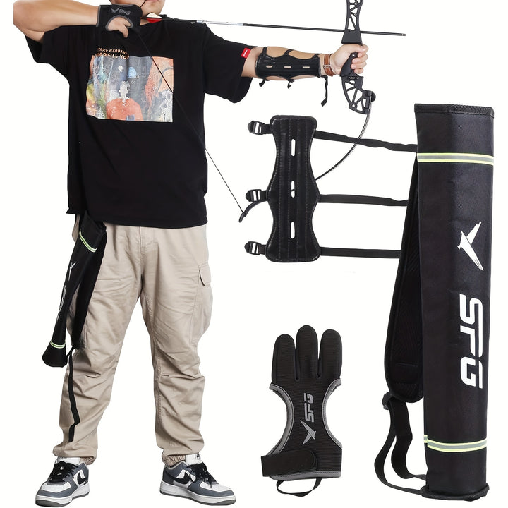 3pcs Archery Accessory Set With Quiver Thickened Arm Guard And ThreeFinger Glove
