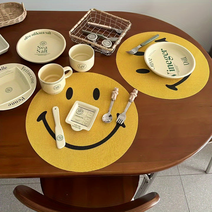  Yellow Happy Face PVC Placemats Waterproof  FR02