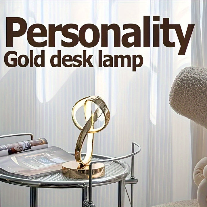 Modern Geometric GoldTone Metal Table Lamp  USB Powered Twisted Desk Light with Adjustable Color Changing Feature Push Button Control Countertop Space Theme Nightlight for Various Room Types