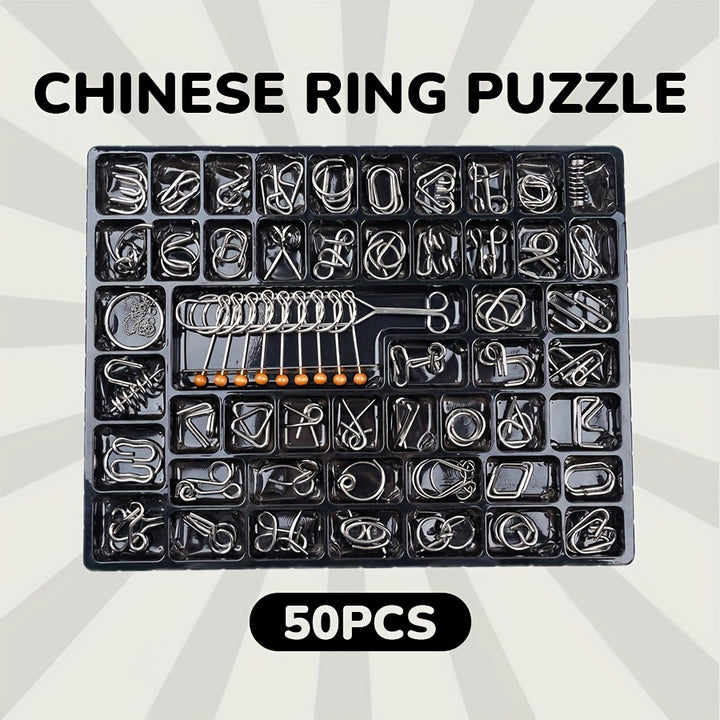 50pcs Metal Jigsaw Puzzle Brain Tear Intelligence Toy Chinese Jigsaw Puzzle Snake Puzzle IQ Detection Educational Buckle Toy