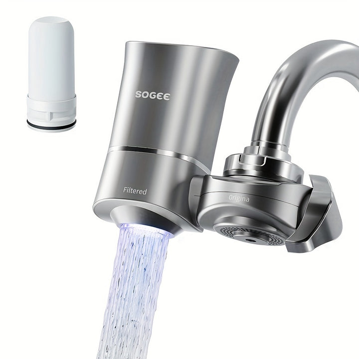 SOGEE Universal Faucet Mount Water Filter  Uncharged HighFlow Dual Outlet 6Stage Activated Carbon and UV Sterilization Chlorine and Scale Reduction Household Countertop Filtration System EuropeanAmerican Connector Compatible