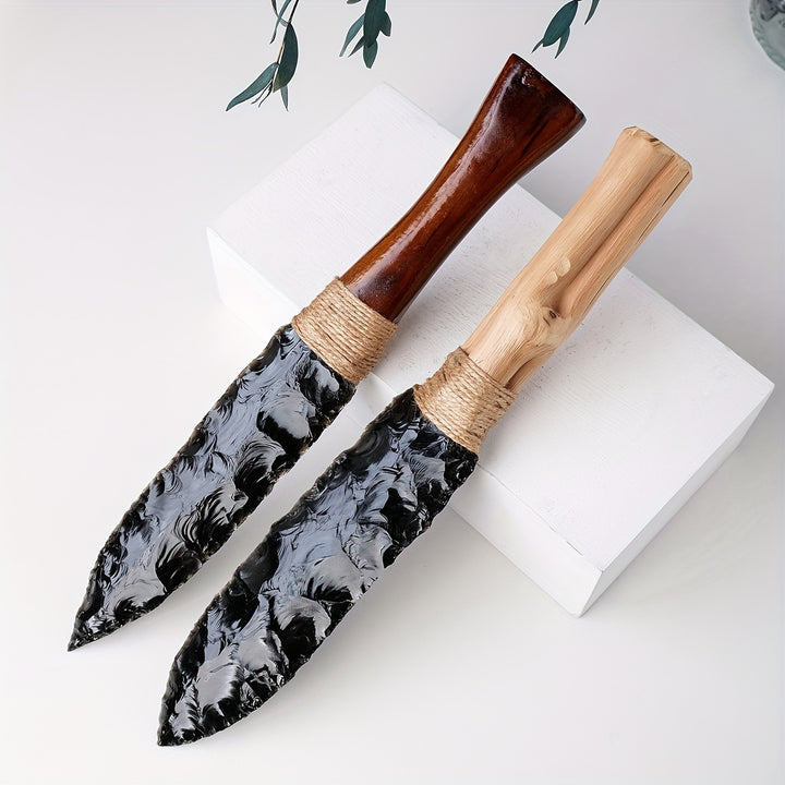 Runyangshi Natural Obsidian Dagger  Uncut Raw Stone Crystal Craft Home Decor Versatile IndoorOutdoor Display pcs