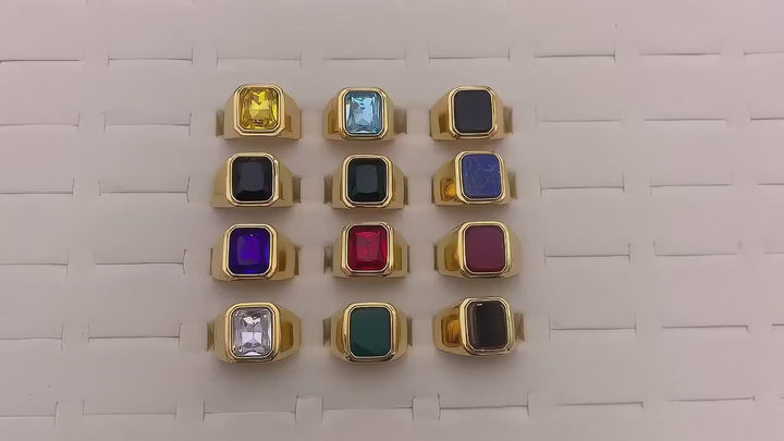 Minimalist Retro Stainless Steel Mens Ring with Single Stone Design  J3XG