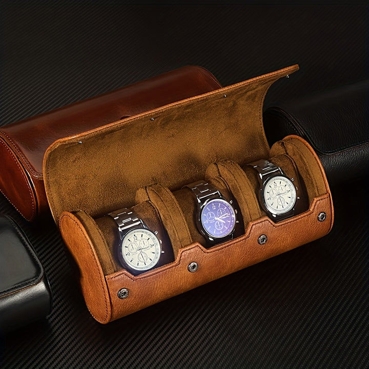 WESSLECO 3 Slots Roll Travel Case Portable Vintage PU Leather Watch Organizer Display Storage Box For Men Gift