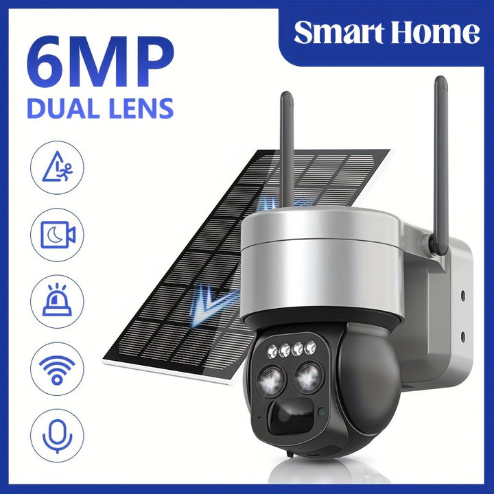 6MP PTZ HD Camera 8X Hybrid Zoomed Tracking Monitor 4K HD Security Camera With Solar Panel Dual Lens 24GHz WiFi Motion Spotlights Color Night Vision UltraWide Angle PIR Motion Detection 2Way Audio For Outdoor Surveillance And AI Detection