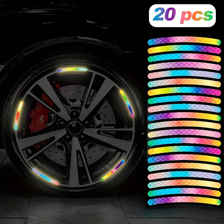 20pcs Car Wheel Luminous Stickers Reflective Stickers Colorful Luminous White Rainbow Color Wheel 8QK3