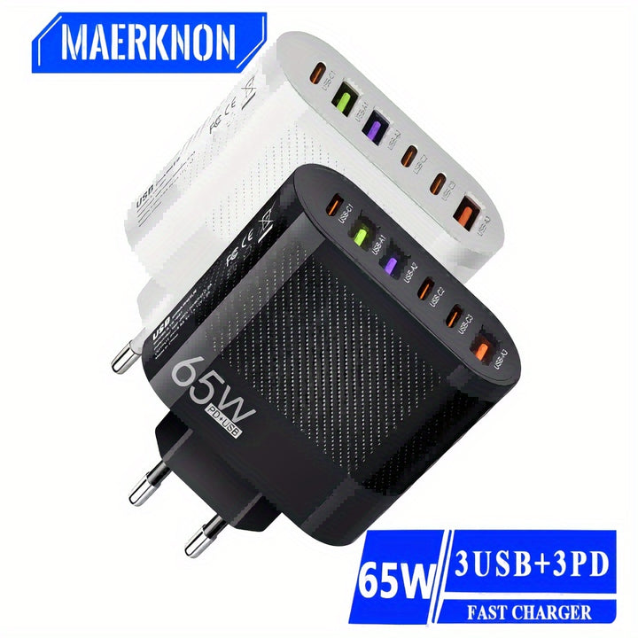 65W 31A 6in1 USB Charger with Smart Chip Upgrade Fast Charging for Samsung S23 Xiaomi Mobile Phones and More