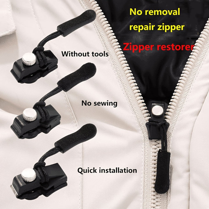 3Pack Universal Zipper Repair Kit Quick Fix Slider  Easy Install NoSew Replacement Zipper Heads for Jackets Luggage Backpacks Boots  Durable Black Zip Fixer