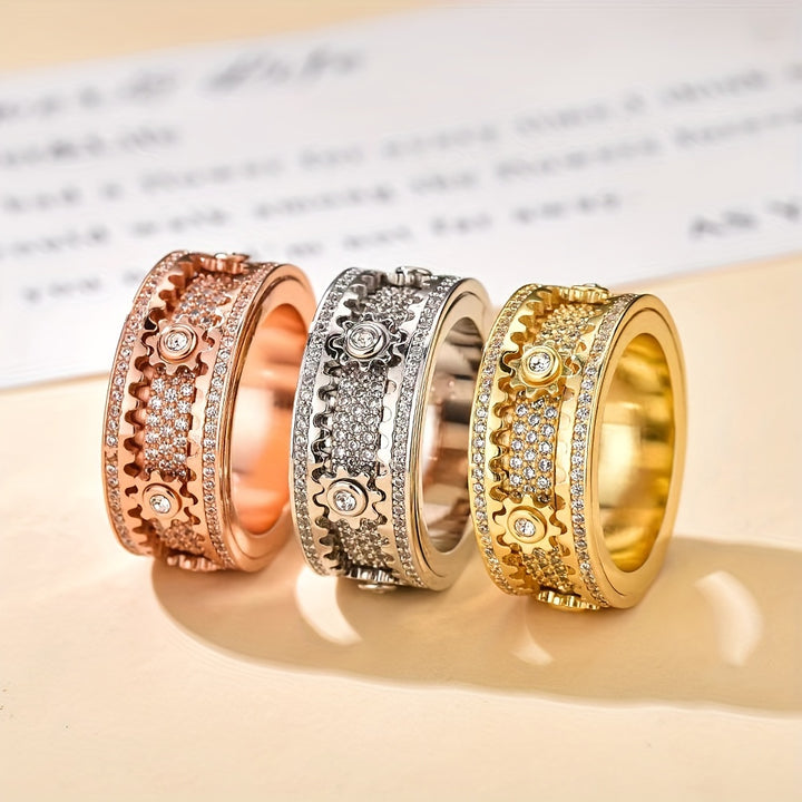 Rotating Gear Pattern Ring with Cubic Zirconia  UEV1