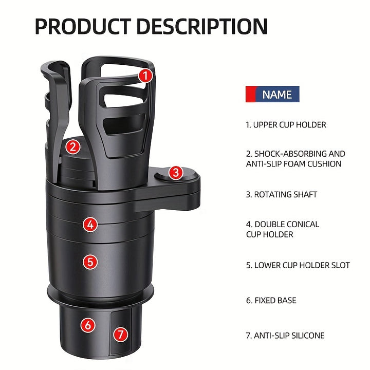 1pc 4in1 Multifunctional Car Cup Holder Expander Adapter Adjustable Base Increase Universal Car Cup Holder And Organizer For Snack Bottles Cups