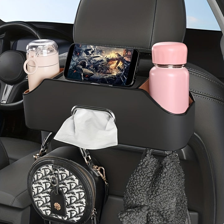 Car Seat Back Storage Box Tissue Box Practical Double Water Cup Holder Beverage Holder Seat Back Bag Hook Phone Holder Car Interior Accessories