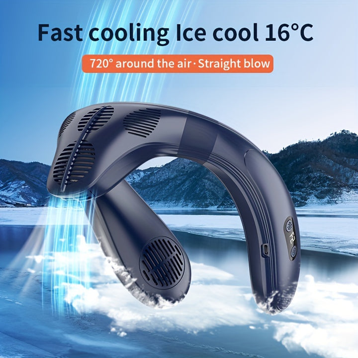 Neck Air Conditioner Portable Updown Airflow Portable Neck Fan 360 Fullbody Cooling Neck Fan 5200mAh Rechargeable Neck Fan Air Conditioner With Large Cooling Plate Neck Cooler Cooling Plate Neck Fan Portable Fan Large Airflow Unisex Gift