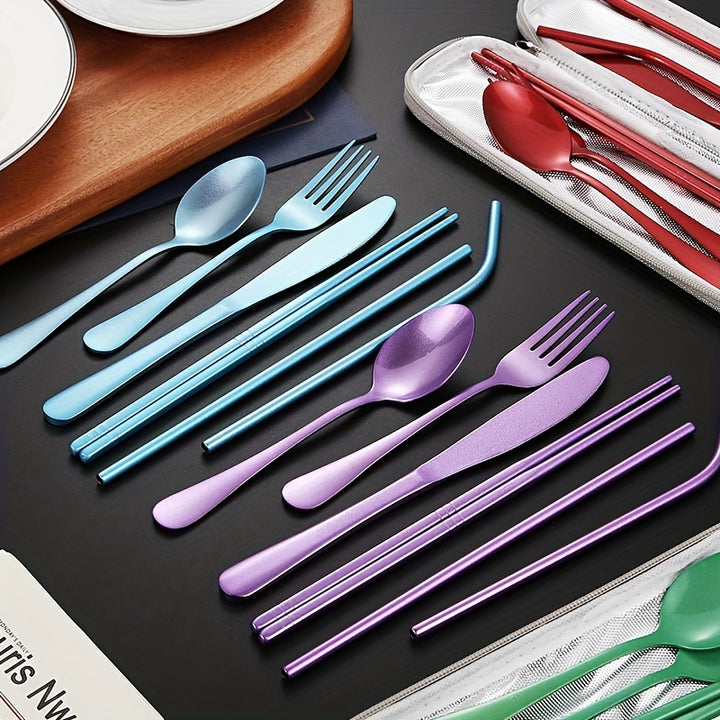 8pcs Stainless Steel Travel Utensil Set with Carry Case  NJ9886