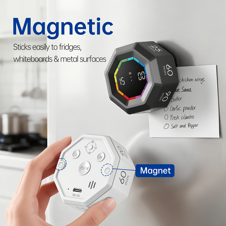 1pc Visual Gravity Sensor Timer with Magnetic Feature Kitchen Baking Fitness Timer Student Study SelfDiscipline CheckIn Device Time Manager