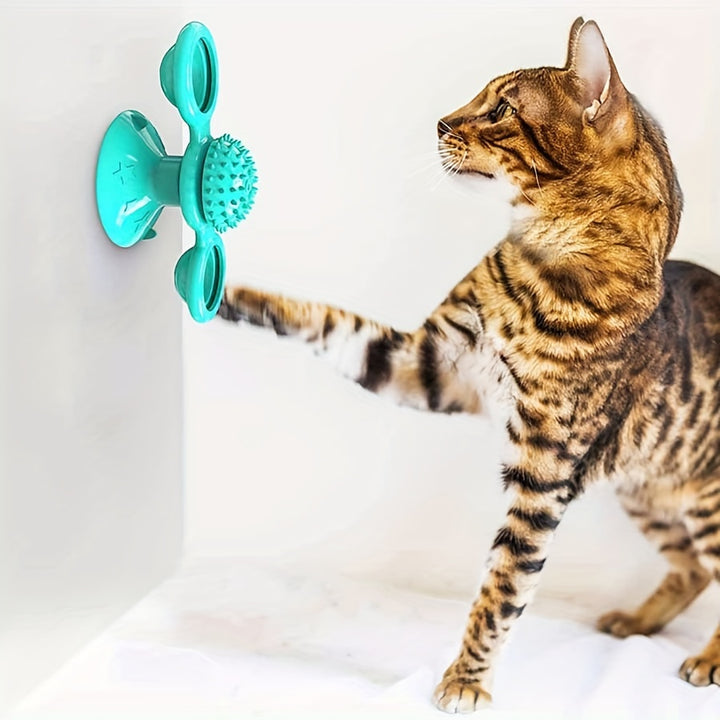 1pc Interactive Cat Toy Windmill Turntable Teaser Soft Plastic Rotating Plaything For Scratching And Grooming Durable Puzzle Toys For Cats And Dogs
