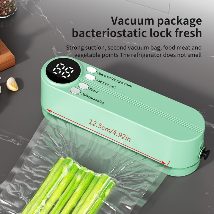 Portable USB Rechargeable Vacuum Sealer  1200mAh Battery MultiFunction for Food Preservation SpaceSaving Design Ideal for Snacks Meats Fruits  Vegetables  Green