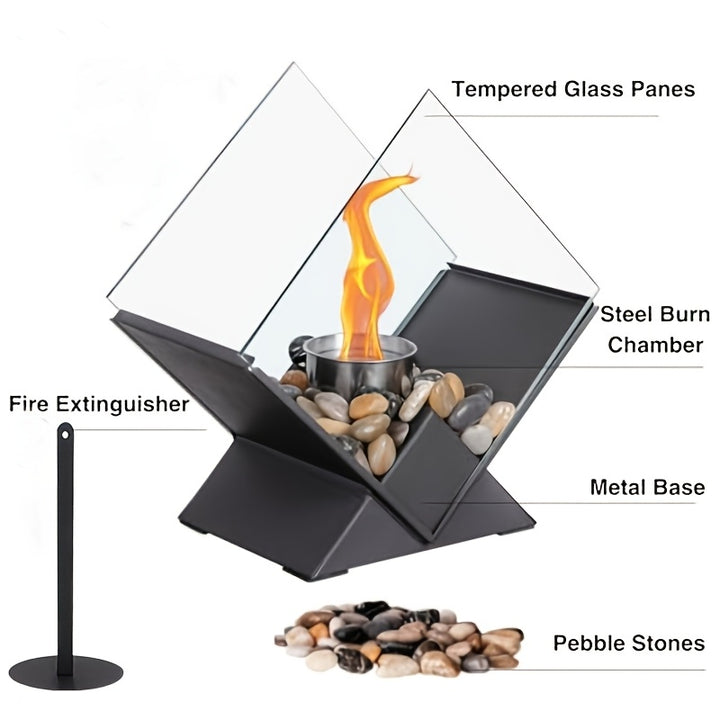 Quadrilateral Glass Fire Pit with Pebbles  CleanBurning Christmas AmbianceZKLZ