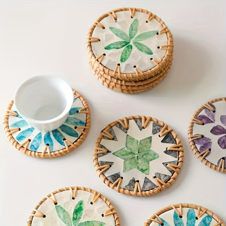 4pcs Handcrafted Resin  Rattan Coaster Set  DZ9C