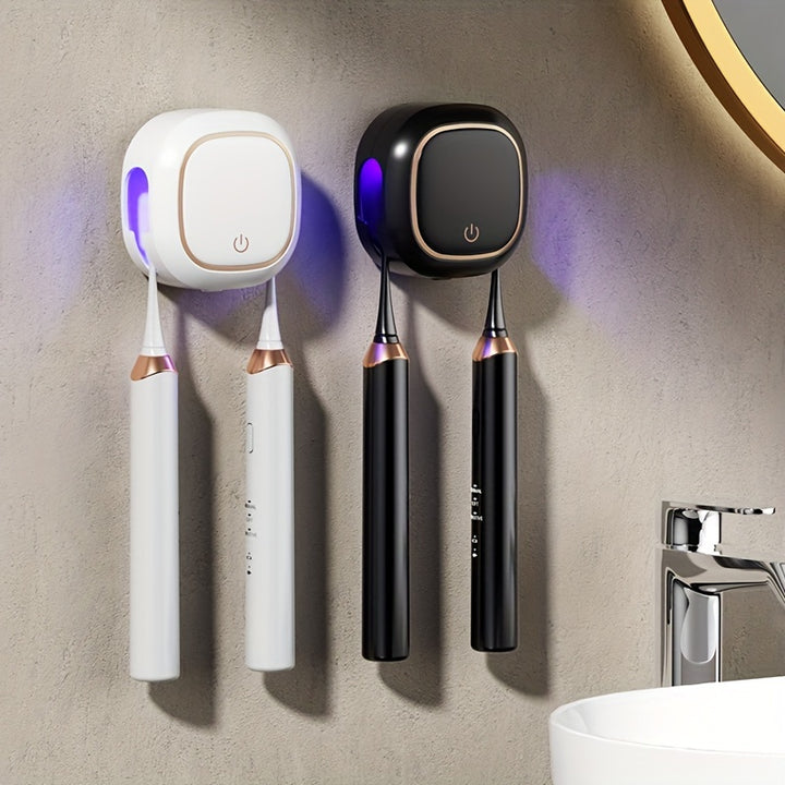 Smart UV Sanitizing Toothbrush Holder  USB Rechargeable Large Capacity Battery NoDrill Installation Compact Design for Bathroom Organization