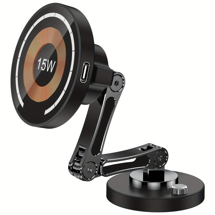 360 Rotating Dual Arm Wireless Charger 15W Zinc Alloy Swivel Phone Stand for Car  Magnetic Charging Adjustable Arms Stable and ShakeResistant  USB Cable Included