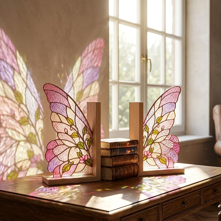 Floral Butterfly Stained Acrylic Bookends