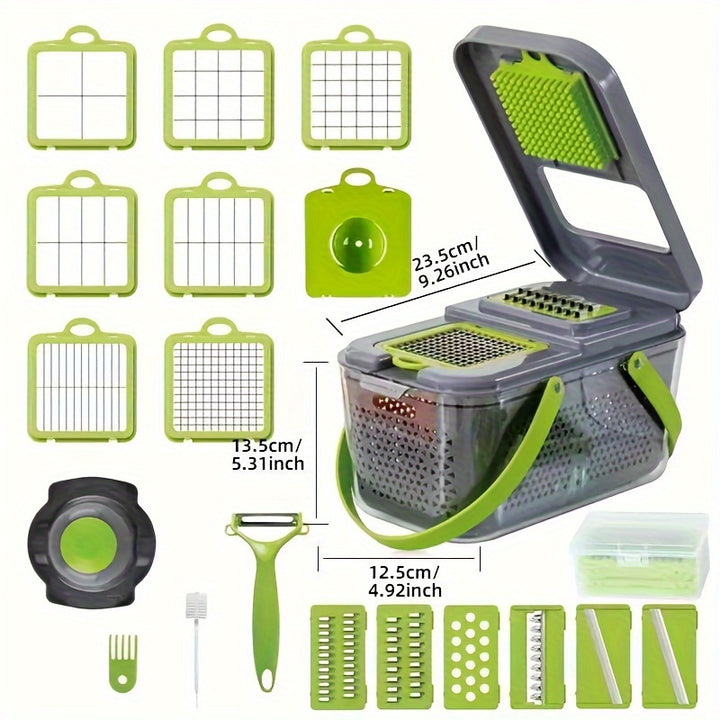9in1 Vegetable Chopper Mandoline Slicer Set  Multifunctional Fruit Cutter Manual Food Grater Shredder with Container for Kitchen  Dicer for Onion Potato Essential Dorm Tool Kitchen Gadget