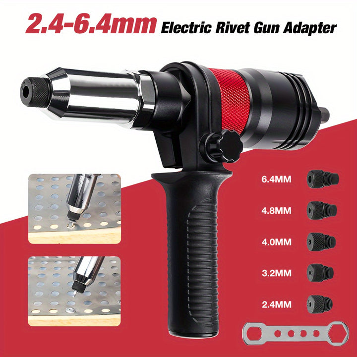 2432404864mm New Professional Electric Rivet Nut Gun Adapter Multifunctional Automatic Riveting Nail Gun Cordless Rivet Tool Rivet Drill Attachment Rivet Gun Kit With Wrench And Handle Suitable For Cordless Screwdrivers And Electric Drills