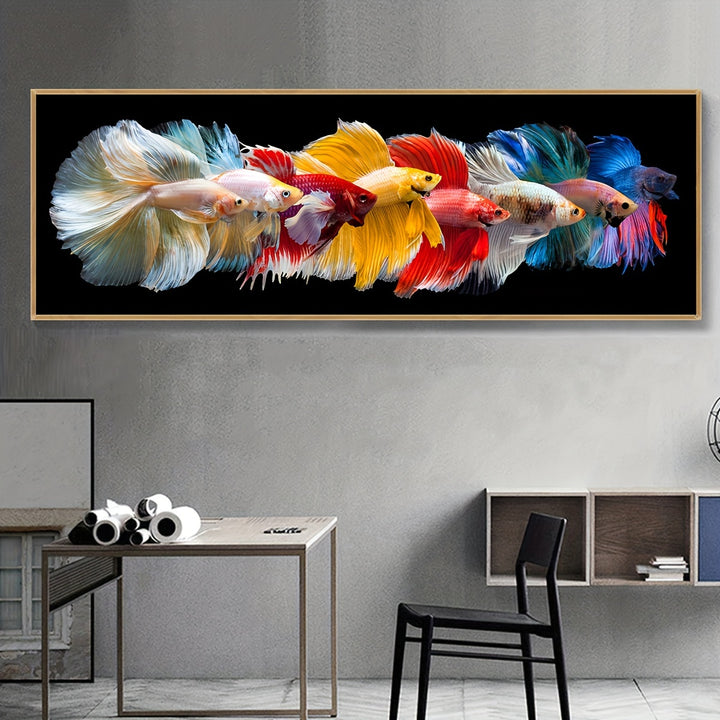 1pc Unframed Aquarium Animal Canvas Poster Vibrant Betta Fish Painting Waterproof Odorless Canvas Wall ArtOMLL