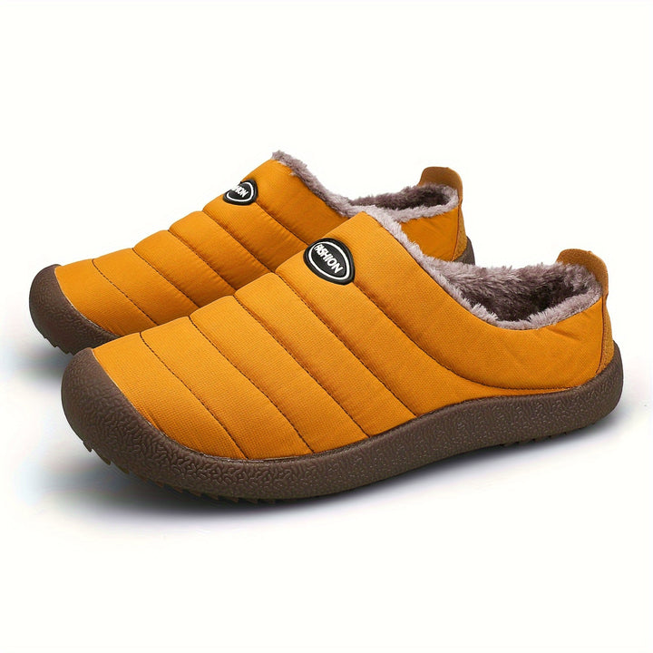 Plus Size Mens Solid Color Thermal Slippers With Warm Plush Lining Comfy Non Slip Rubber Sole Durable Slides Mens Winter Footwear