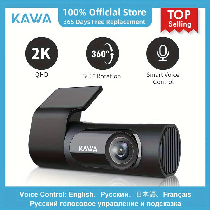 KAWA Dash Cam 2K WiFi Dash Camera for Cars 1440P with HandFree Voice Control Mini Hidden Dashcam Front Emergency Lock 24 Hours Parking Monitor APPTF Card not include