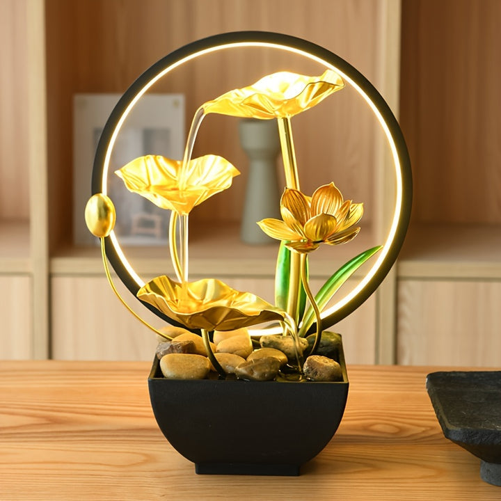 1pc USBPowered Resin Desktop Ornament With LED Light Lotus Flower Design Tabletop Sculpture Natural River Rock Fountain Figurine Collectibles Lawn  Gardening Decor Outdoor  Indoor Decor Housewarming Gift Choice Home Decoration