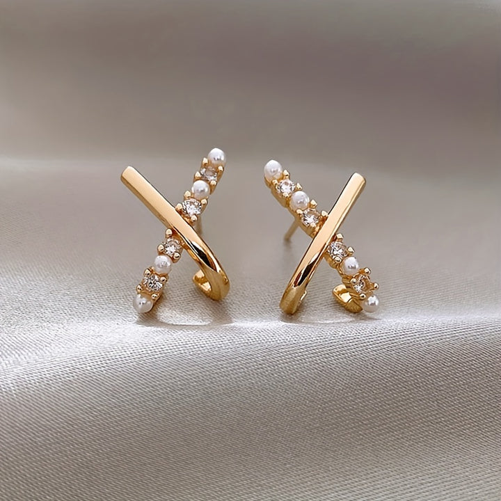 Tiny Delicate X Design Stud Earrings  DU8A