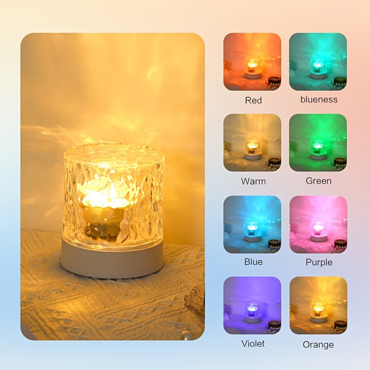 1pc LED Water Ripple Ambient Night Light USB Rechargeable Rotating Projection RGB Crystal Table Lamp With Remote Controller Dimmable Color Change For The Bedroom Bedside Playroom Gifts