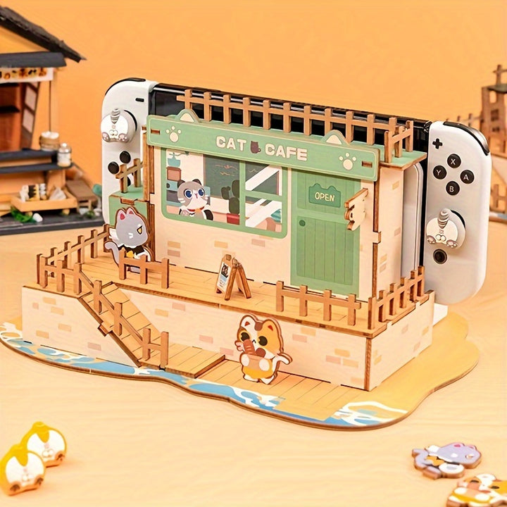 IINE Wooden Cat Cafe Theme Faceplate Cover Accessory Kit for Nintendo SwitchOLED Dock  3T1F