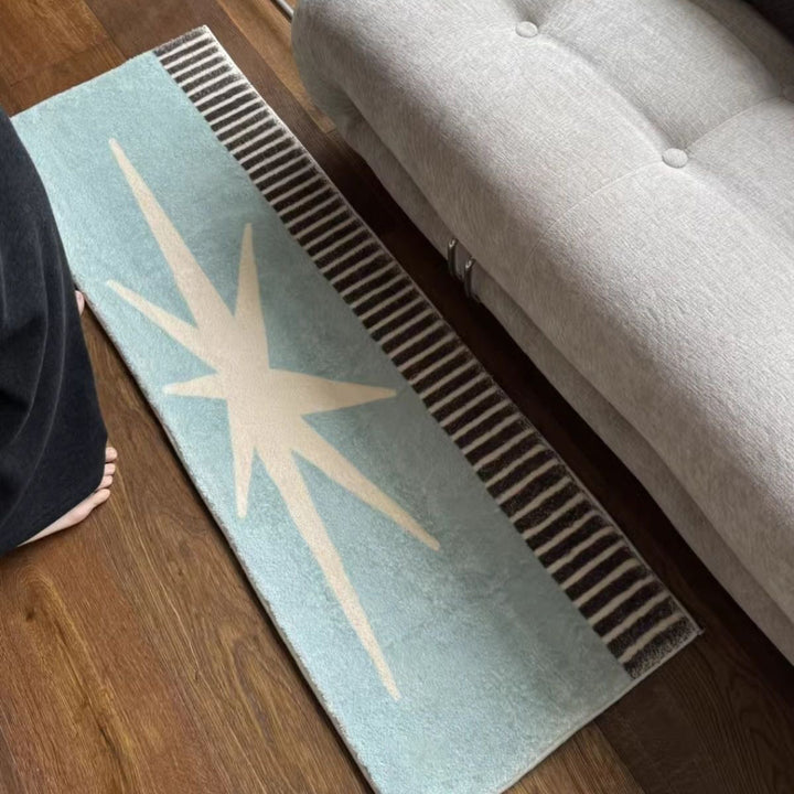 Blue Striped Octagonal Geometric Imitation Cashmere Mat  SA35