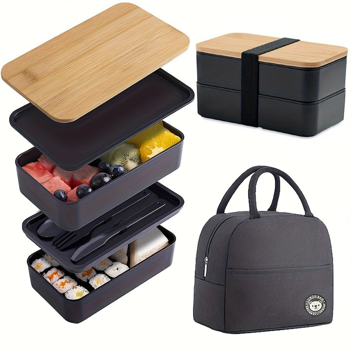 1pc Bento Box Portable And Leak Proof Meal Prep Lunch Containers With Utensils Reusable Multilayer Food Storage Box For Back To School Class College Office Camping And Picnic Kitchen Organizers And Storage Kitchen Accessories