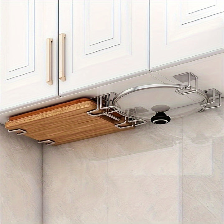 4pcs Kitchen Rack Punchfree Wallmounted Pot Cover Rack Under Cabinet Cutting Board Rack Serving Board Placement Rack Multifunctional Storage Rack