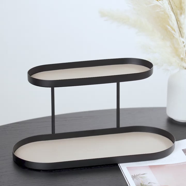 Chic DoubleLayer Oval Metal Storage Rack with Faux Leather Pad  Versatile Organizer for Cosmetics Jewelry Keys  More  Perfect for Living Room Bedroom Bathroom Utility Hooks