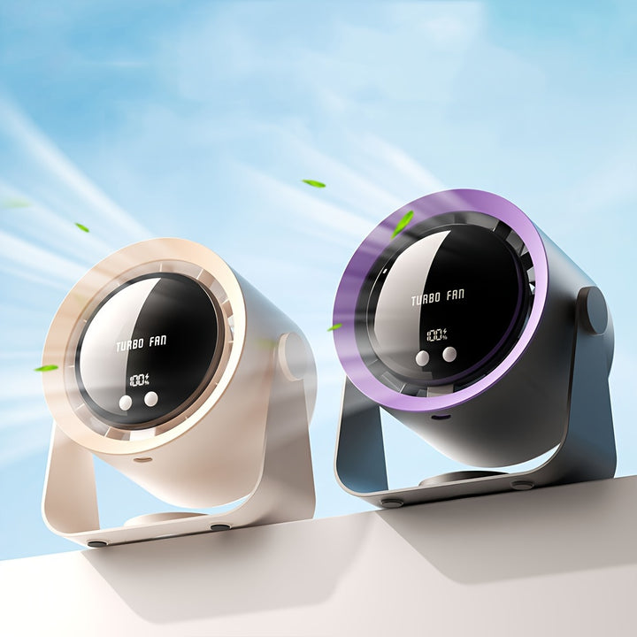 High Velocity USB Rechargeable Turbo Personal Fan with Digital Display 100Speed Adjustable Strong Wind Portable Indoor  Outdoor Table Fan with Button Control ABS Material BuiltIn Lithium Battery MultiComponent Accessory 64W