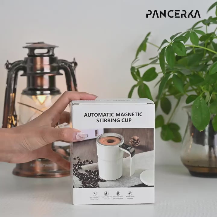 PANCERKA Auto Stirring Cup Automatic Magnetic Self Stirring Coffee Cup With Temperature Display Function Travel Tumbler Car Cup For Milk Chocolate Mocha Creamy White