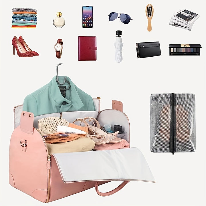 Large PU Leather Duffle Bag For Women Men Waterproof Travel Bag With Shoe Pouch 2 In 1 Hanging Suitcase Handbag Christmas Birthday Gifts