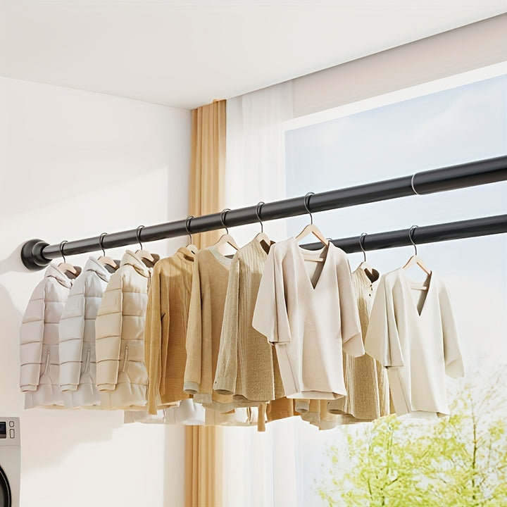 1pc Stainless Steel Telescopic Curtain Rod  NoDrill MultiUse For Bedroom Wardrobe Balcony  Bathroom Towel Hanging Shower Curtain Hooks Fabric Shower Curtain Washable