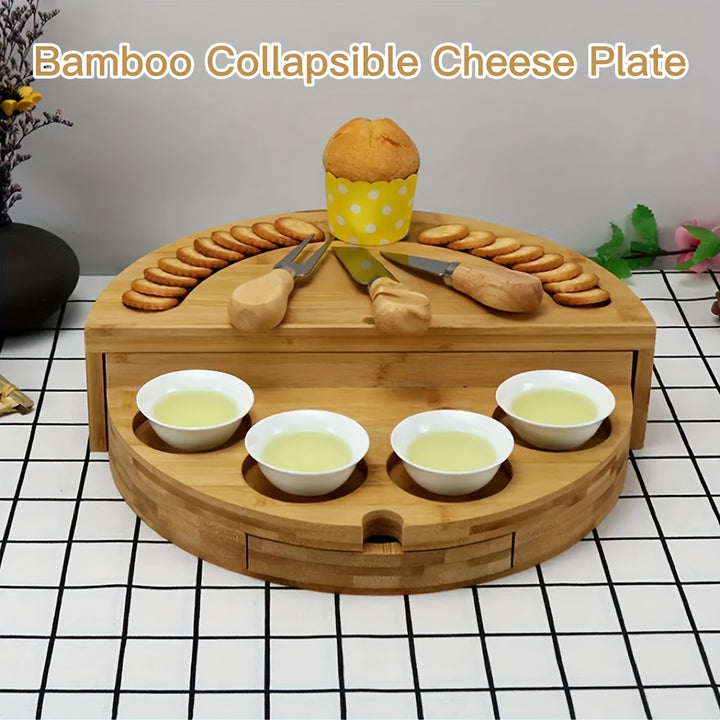 Bamboo Cheese Board Set with Drawer and Storage  lsipa