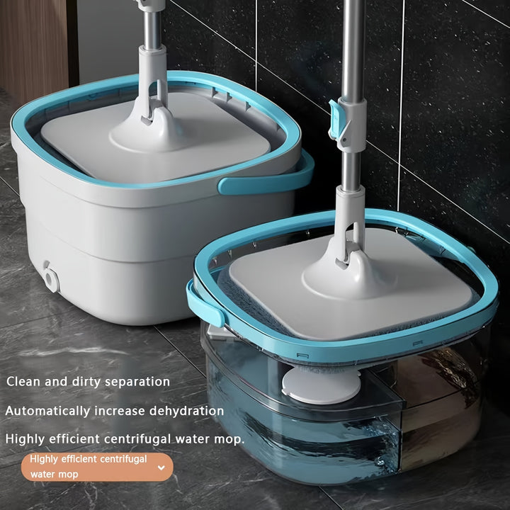 360 Rotating Microfiber Spin Mop and Bucket Set with Extendable Handle DualUse Wet and Dry Mop for Wood Laminate Floors PetFriendly Includes 2 Mop Pads  Integrated Drainage EasyPress Handle Design for Effortless Wringer Operation