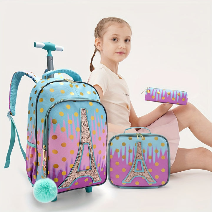 GlowintheDark Rolling Backpack Set for GirlsDFJD